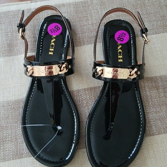 coach Shoes - 🔴Sold🔴Coach Sandals Black/Gold
